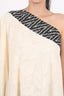 Black-White Stitched Cotton One Shoulder Top With Flare Zig-Zag Print