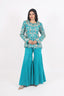 Sea-Blue Golden Thread Embroidered Short Kurti With Flared Pants