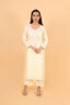 Lemon Heavy Floral Thread Embroidery Muslin Suit Set