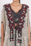 Black Stitched Floral Printed Crop-top Flared Pant Set With Beige Shrug