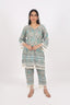 Floral Printed Stitched Cord set With Flared Border Details