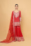 Red Embroidered Sharara Set