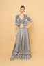 Black Embroidered Crop-Top Palazzo Set With Jacket
