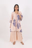 Beige Floral Print Work Stitched Kurti With Flared Pant Design