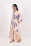Beige Floral Print Work Stitched Kurti With Flared Pant Design