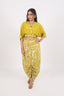V-Neck Embroidered Yellow Stitched Crop Top With Floral Dhoti Pant
