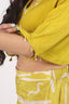 V-Neck Embroidered Yellow Stitched Crop Top With Floral Dhoti Pant