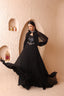 Black Embroidered Georgette Stitched Gown with Cape