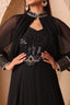 Black Embroidered Georgette Stitched Gown with Cape