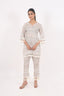 Beige Color Floral Printed Work Stitched Cord Set