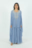 Ice Blue Palazzo Crop Top With Embroidered Short Kurti