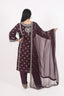 A-Line Style Wine Color Heavy Thread Embroidered Stitched Suit Set