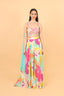 Sequins Embroidery Floral Print Work Blouse With Flare Bottom