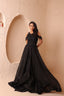 Black Organza Tissue Embroidered Slit Sleeves Stitched Gown