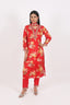 Red Stitched Kurti Set With Floral Print Work