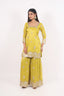 Yellow Color Heavy Thread Embroidered Stitched Short Kurti With Sharara