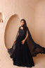 Navy Blue Embroidered Chinon Stitched Gown With Black Cape pattern