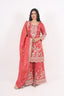 Rust Color Heavy Thread Embroidered Stitched Sharara Set