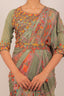 Floral Printed Chinon Drape Saree with Embroidered Blouse