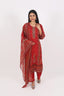 A-Line Style Maroon Stitched Crepe Suit Set With Floral Mirror Work