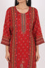 A-Line Style Maroon Stitched Crepe Suit Set With Floral Mirror Work